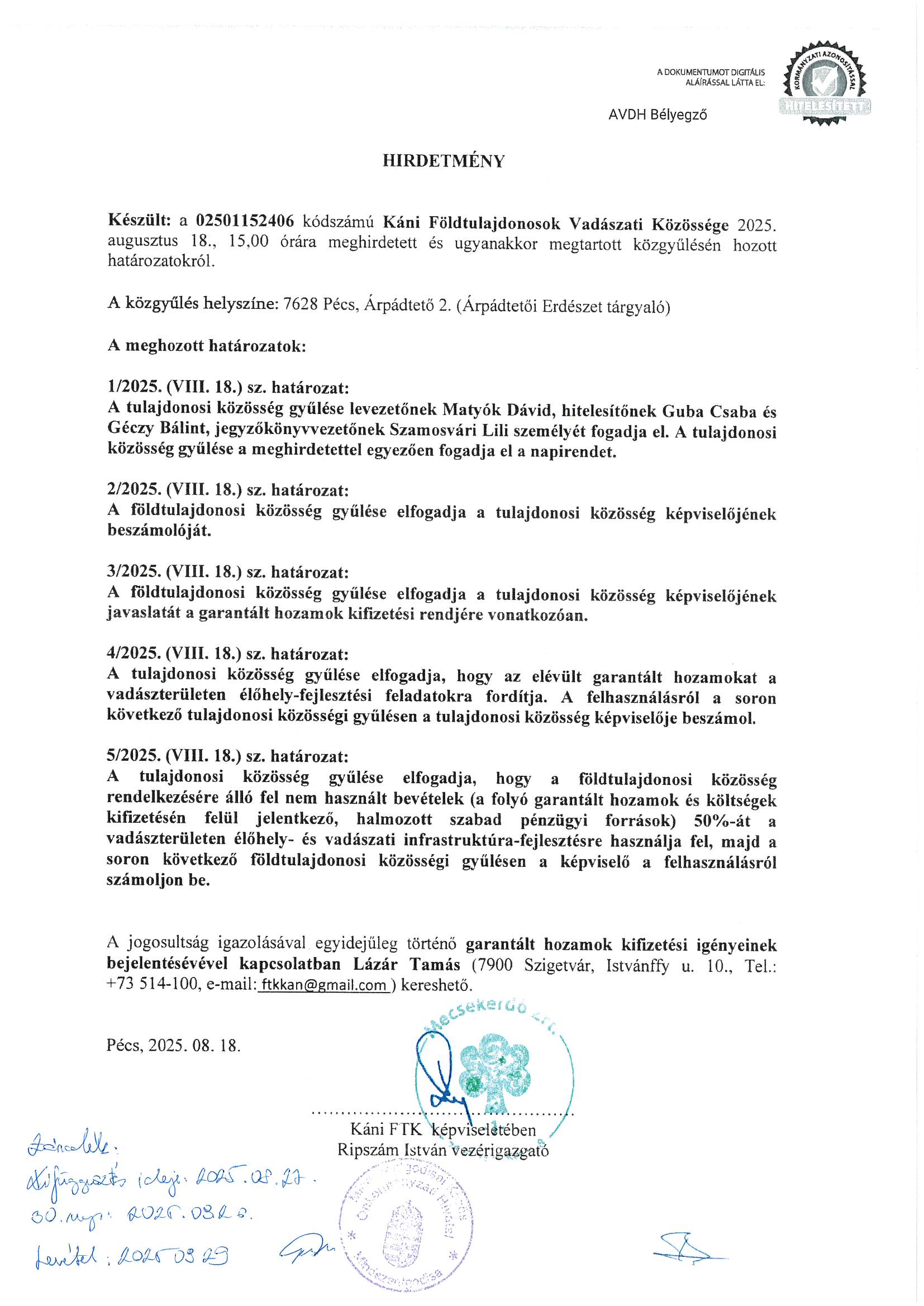 KÁNI FVK határozatok